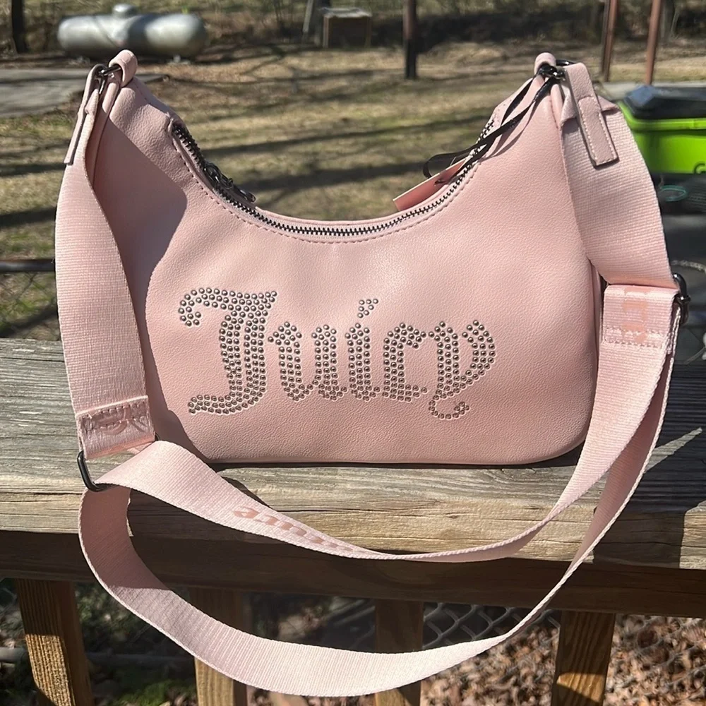 Juicy Couture Pink zip top Obsession Handbag with rhinestone logo
